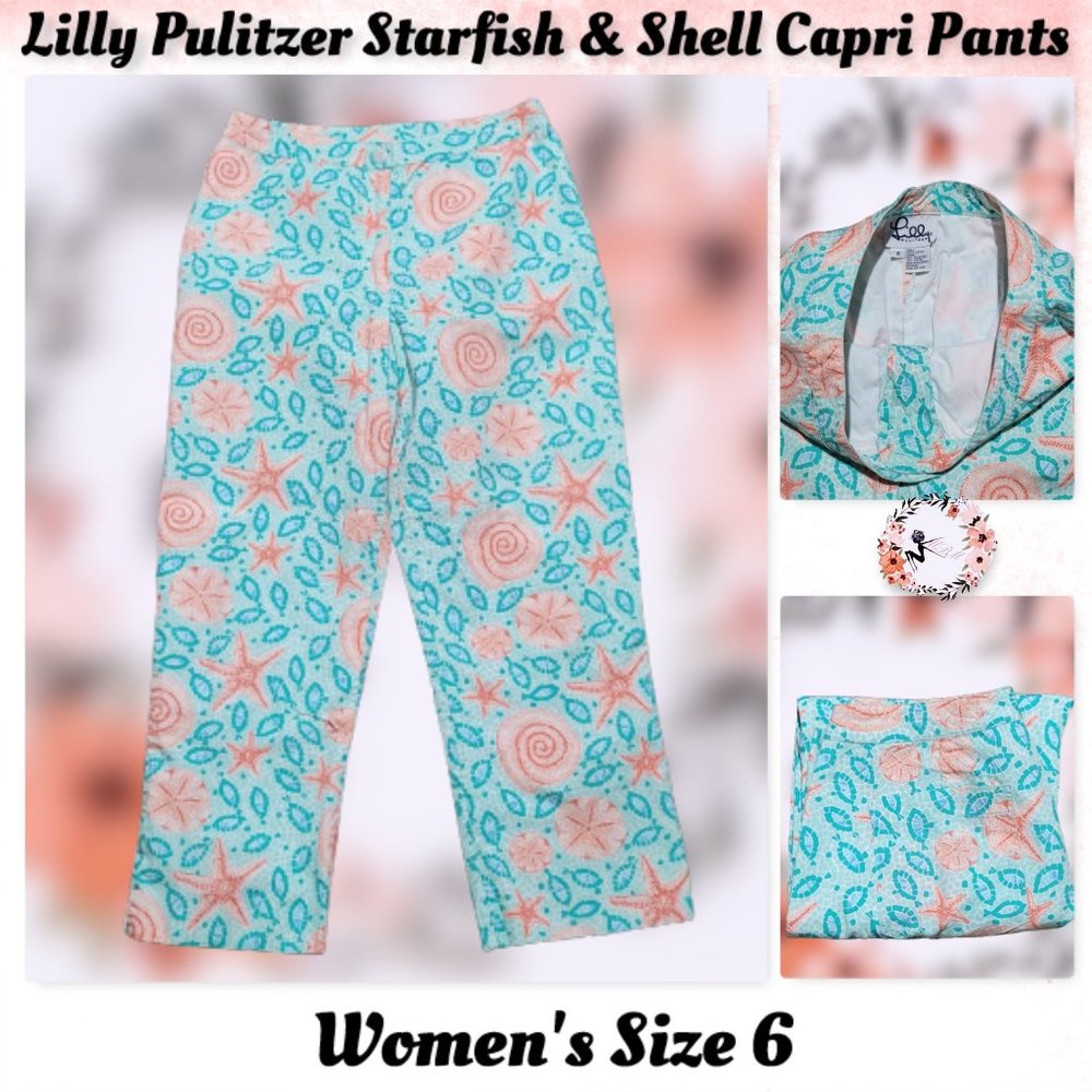 Lilly Pulitzer Aqua & Coral Starfish Shell Capri Pants